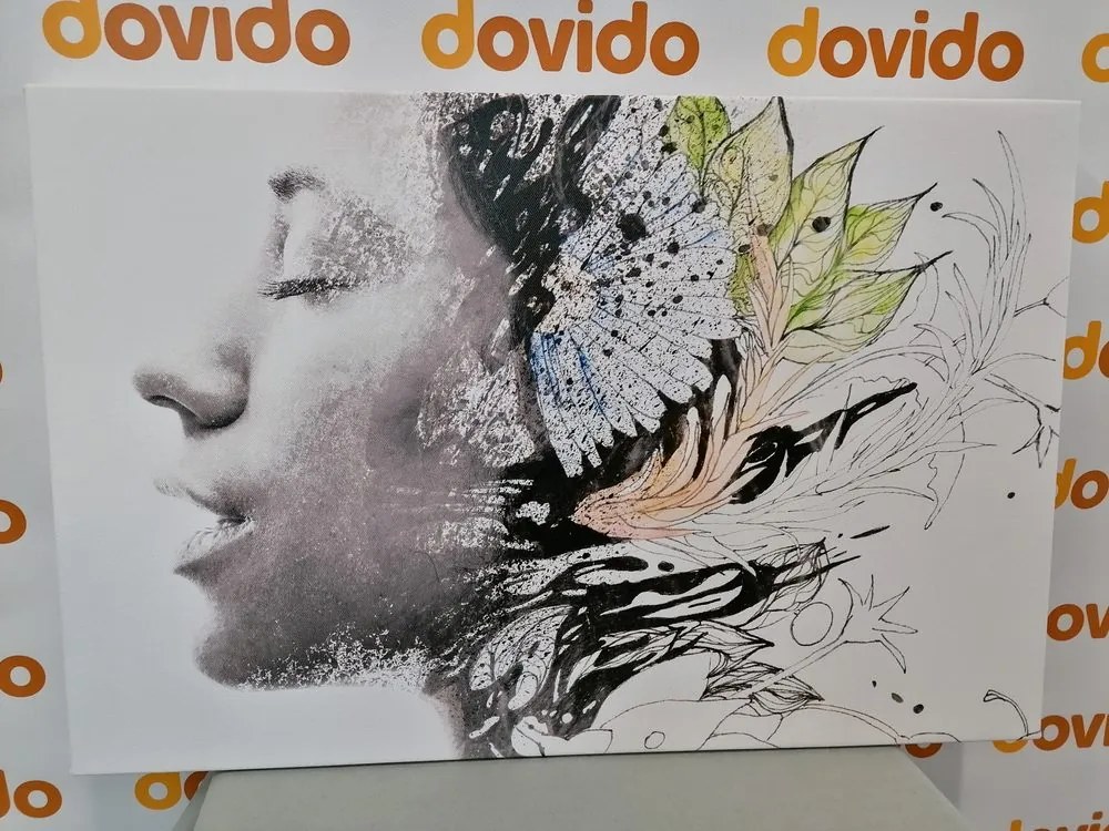 Quadro su tela – Donna con fiori dipinti