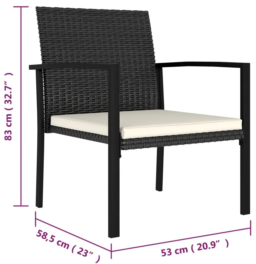 Sedie da pranzo per giardino 4 pz in polyrattan nero