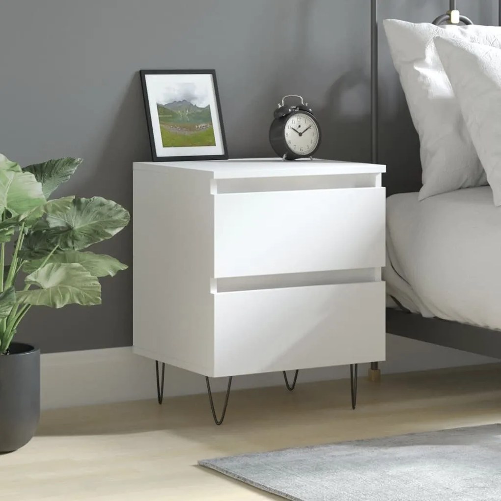 Comodino Bianco 40x35x50 Cm İn Legno Multistrato /
