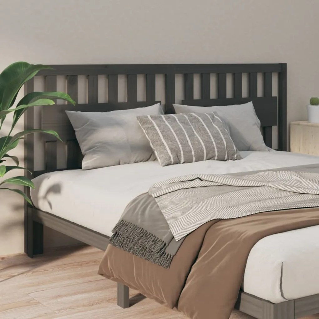 Testiera Per Letto Grigia 125,5x4x100 Cm Legno Massello Di Pino /
