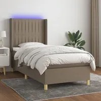 Letto a Molle con Materasso e LED Tortora 90x190 cm in Tessuto 3139001