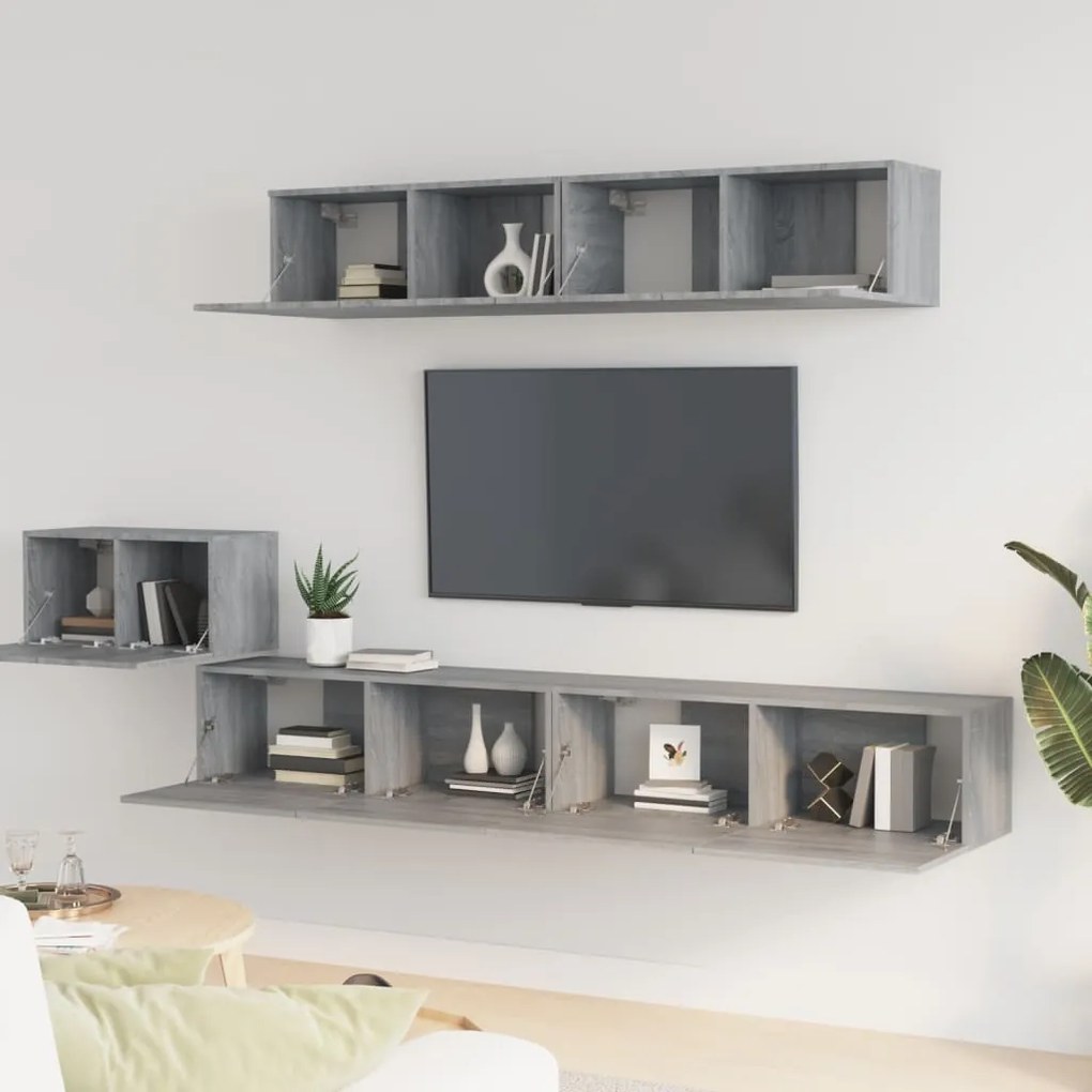 Set di mobili porta tv 5 pz grigio sonoma in legno multistrato