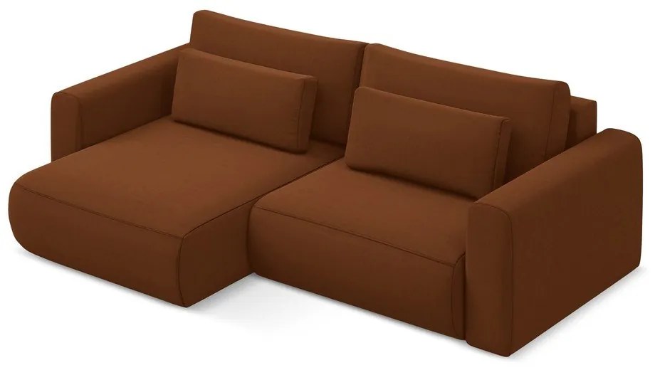 Divano angolare color terracotta allungabile/con contenitore (con penisola a sinistra/con chaise lounge) con rivestimento in velluto Kapua – Makamii
