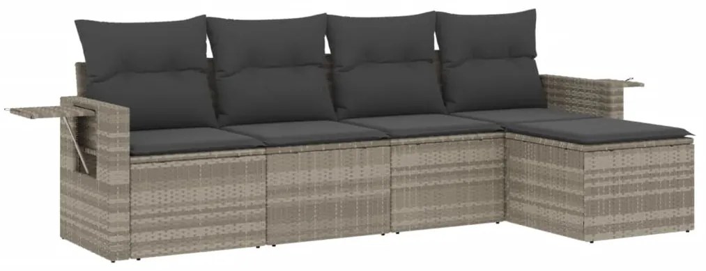 Set divano da giardino 5pz con cuscini grigio chiaro polyrattan