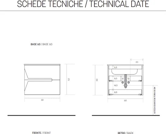 Mobile bagno 60 cm sospeso HAITI finitura Larice Bianco
