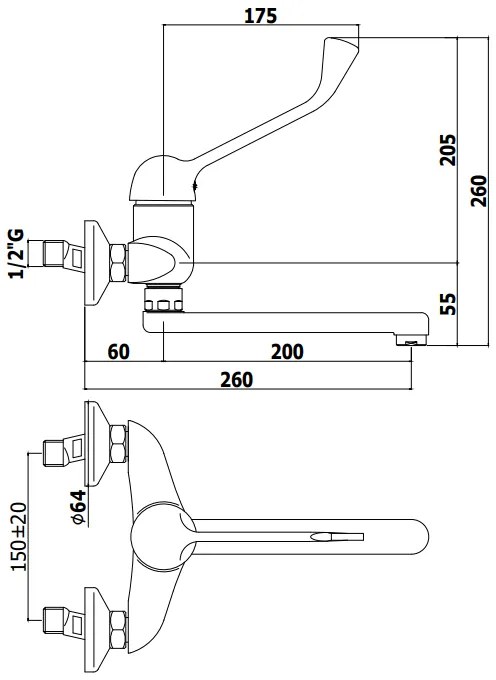 Paffoni nettuno due nd302 miscelatore lavello a muro con leva clinica con canna 20 cm diritta orientabile cromo