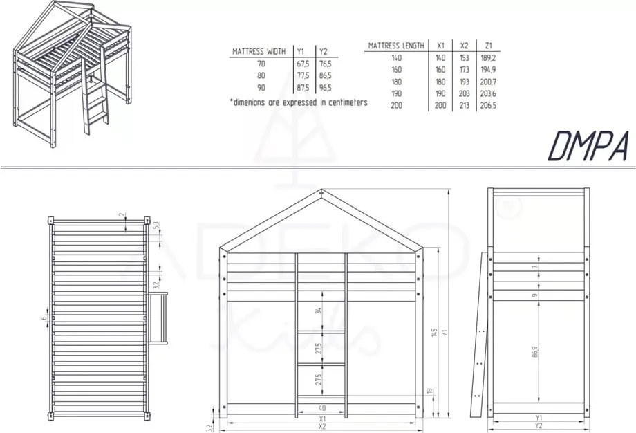 Domečková palanda z borovicového dřeva Adeko Mila DMPA, 80 x 200 cm
