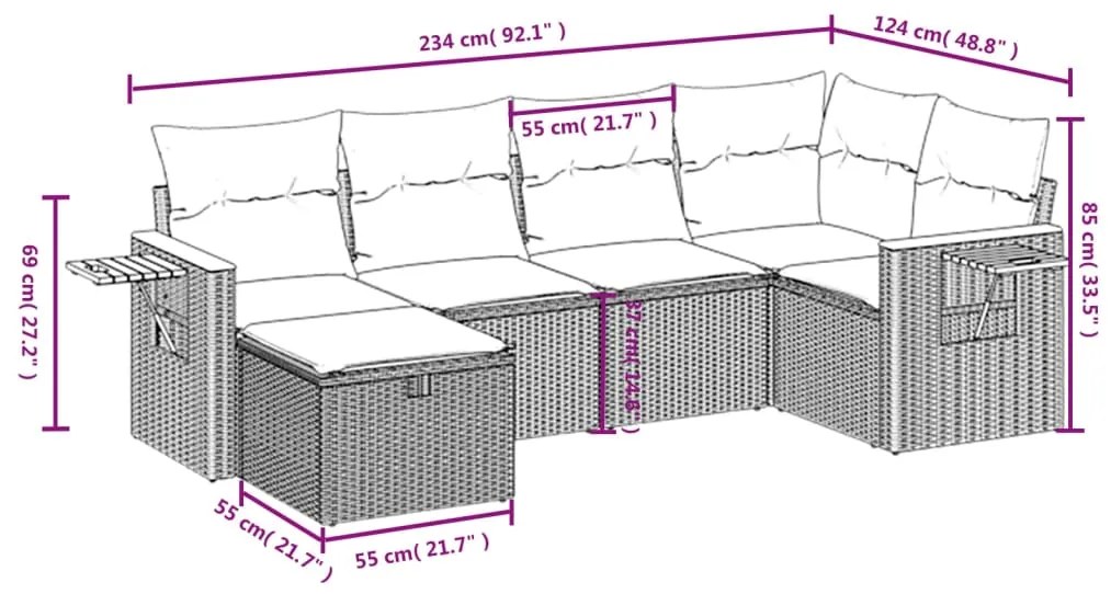 Set Divano da Giardino 6 pz con Cuscini Grigio in Polyrattan