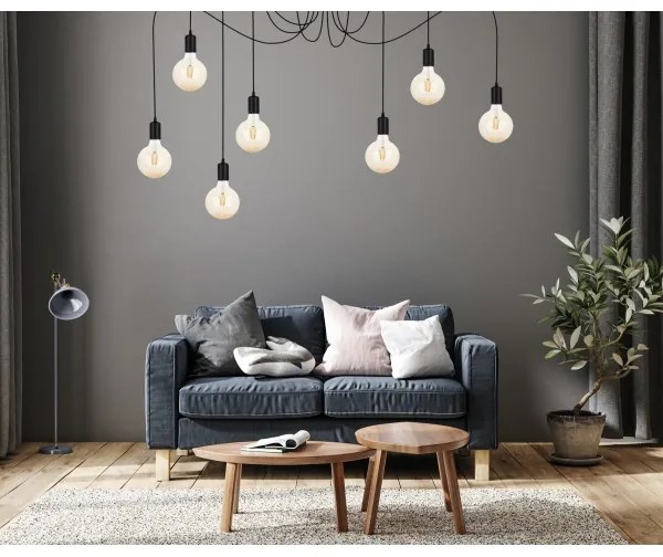 Lampadario a sospensione con filo MIROS 7xE27/60W/230V ragno nero