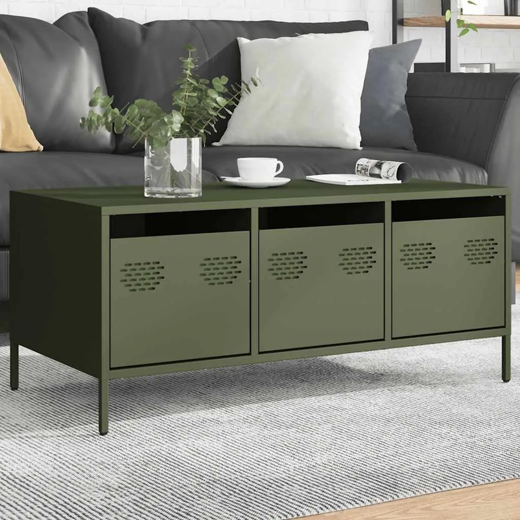 Tavolino Verde Oliva 101,5x50x43,5 Cm Acciaio Laminato A Freddo /