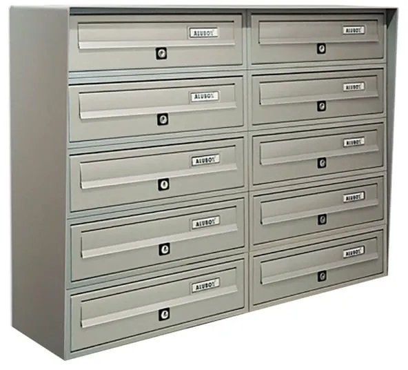 Casellario postale condominiale ALUBOX  Slim 10 posti formato rivista in alluminio argento satinato L 77.5 x P 30 x H 63 cm