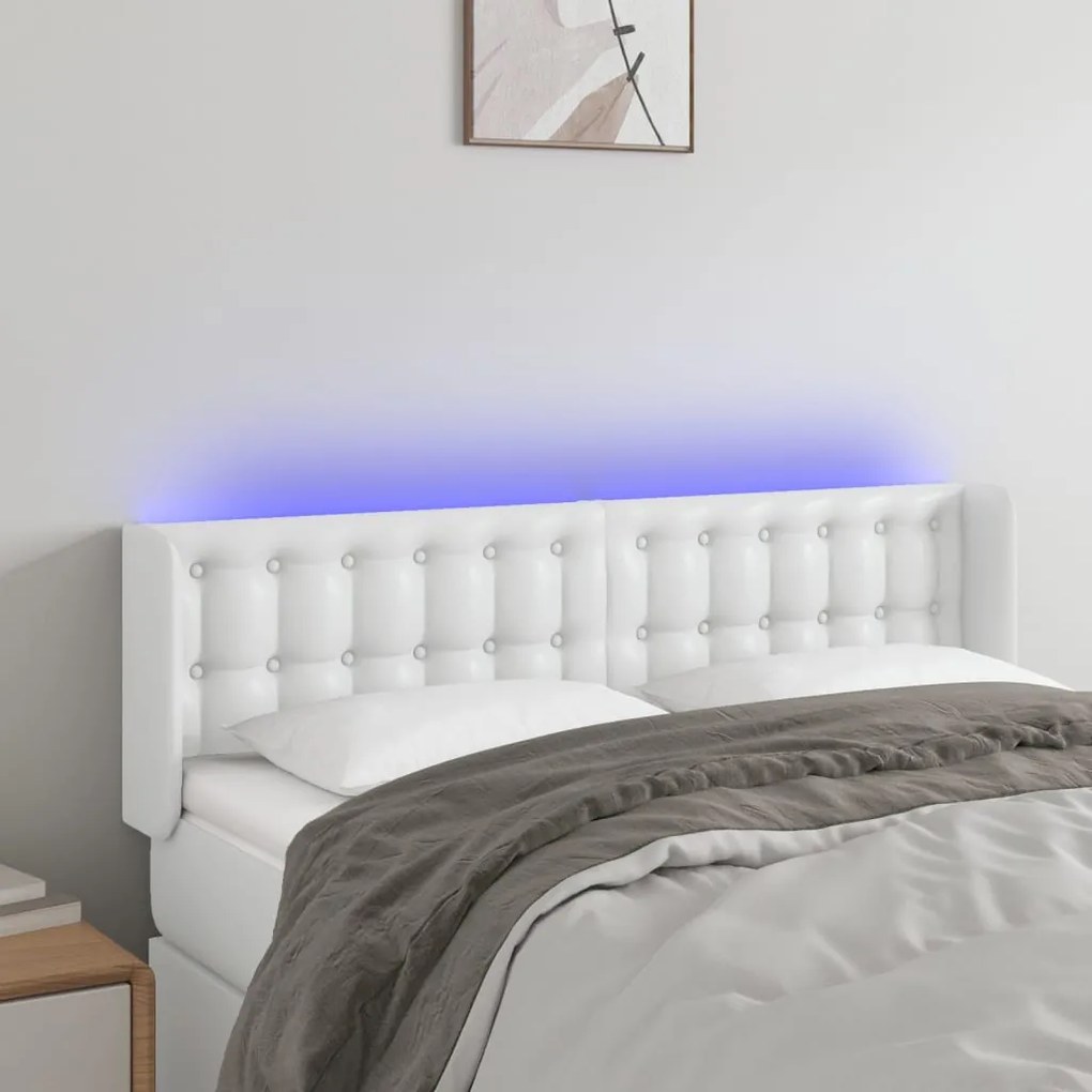 Testiera A Led Bianca 147x16x78/88 Cm İn Similpelle /
