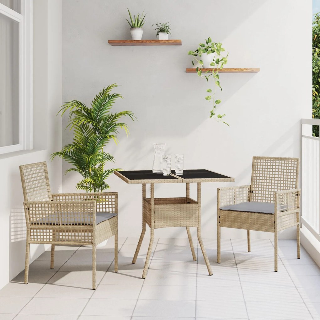 Set da pranzo per giardino 3 pezzi beige polirattan