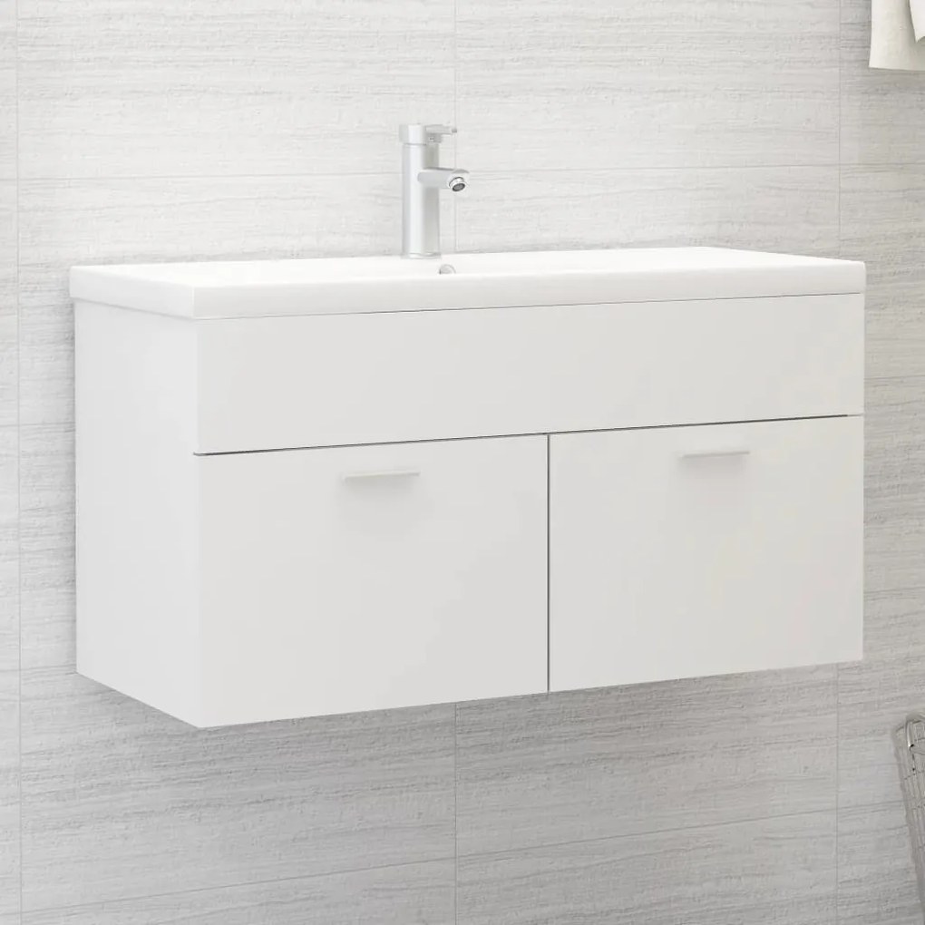 Mobile Da Bagno Con Lavabo Integrato Bianco İn Truciolato /