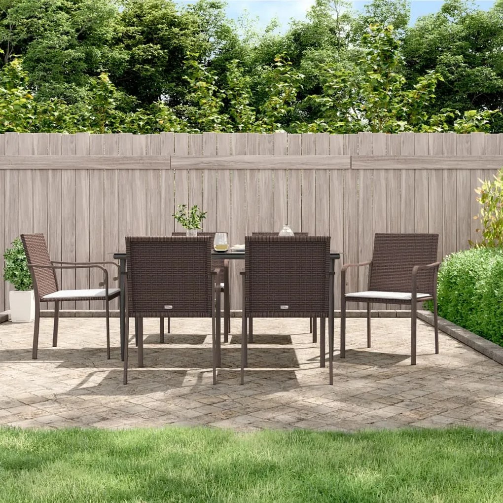 Set pranzo da giardino 7 pz con cuscini in polyrattan e acciaio