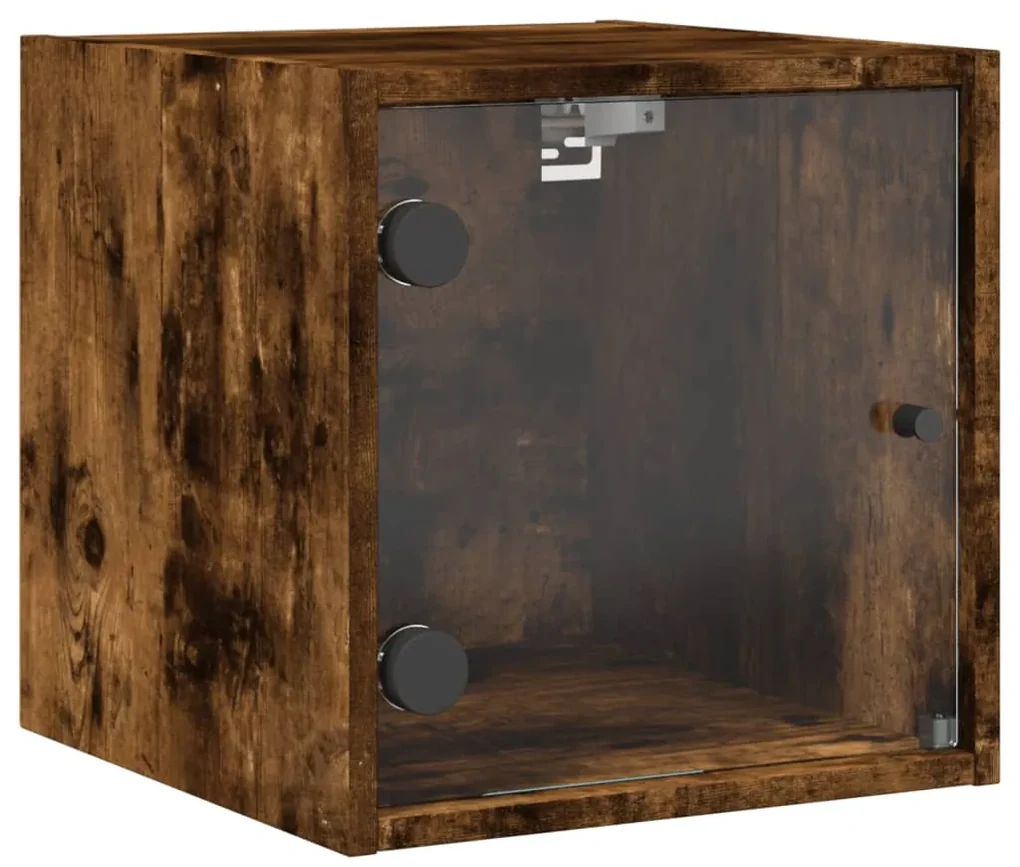 Comodino con anta in vetro rovere fumo 35x37x35 cm