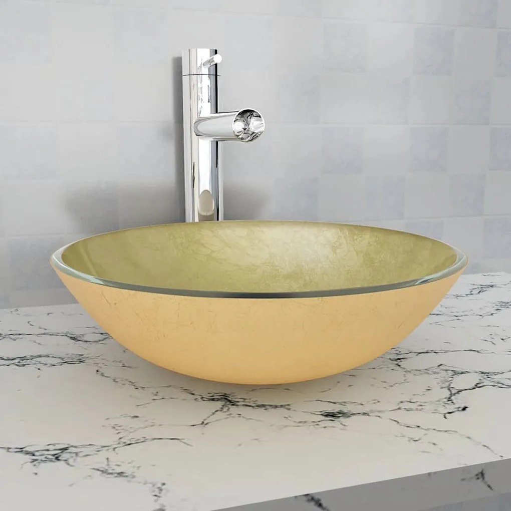 Lavandino İn Vetro Temperato 42 Cm Dorato /
