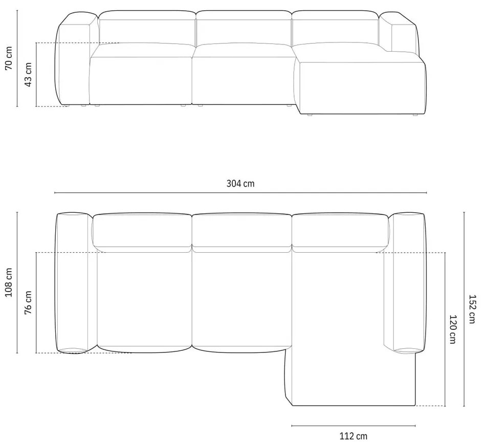 Divano angolare blu scuro (con penisola a destra/con chaise lounge) con rivestimento in velluto a coste Bergamo – Cosmopolitan Design