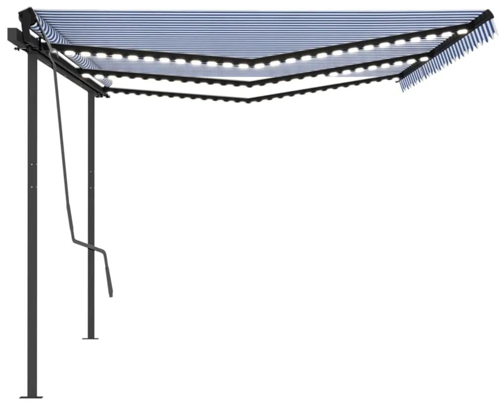 Tenda da Sole Retrattile Manuale con LED 6x3 m Blu e Bianco