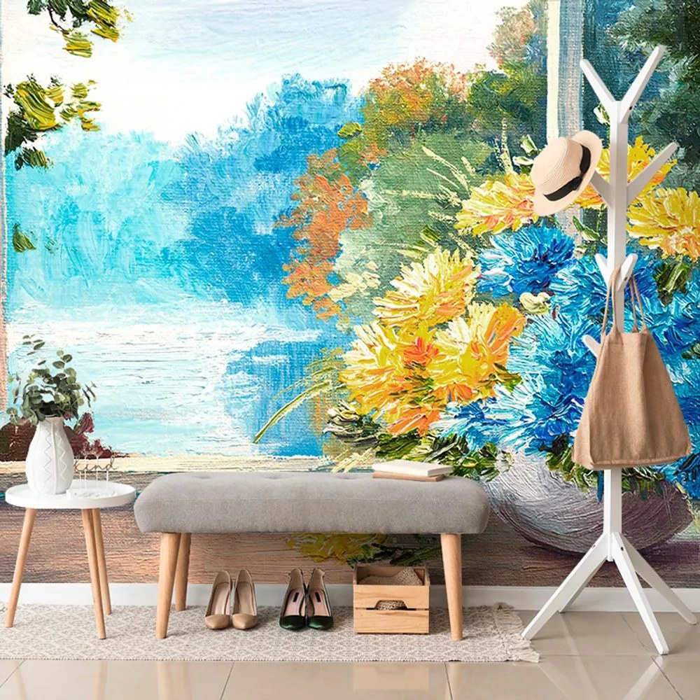 Carta da parati – Bouquet primaverile alla finestra