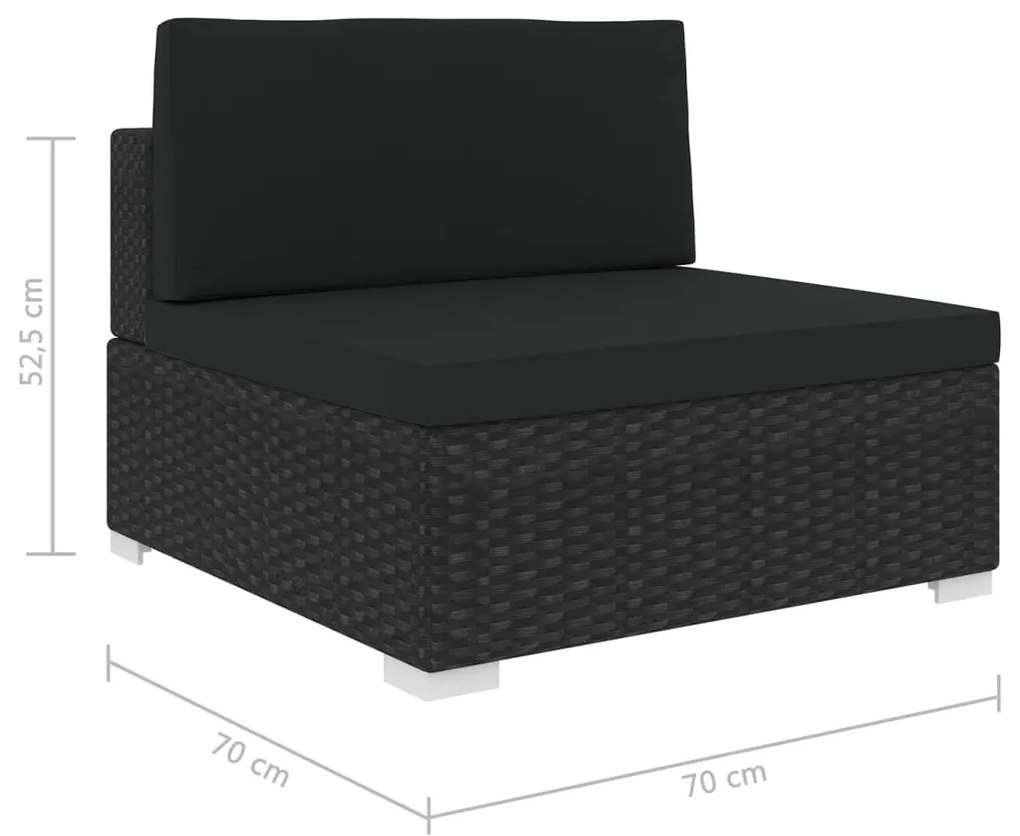 Seduta centrale modulare 1 pz con cuscini in polyrattan nero