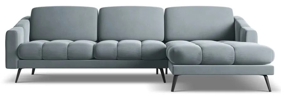 Divano angolare azzurro (con penisola a destra) con rivestimento in velluto Nalu – Makamii