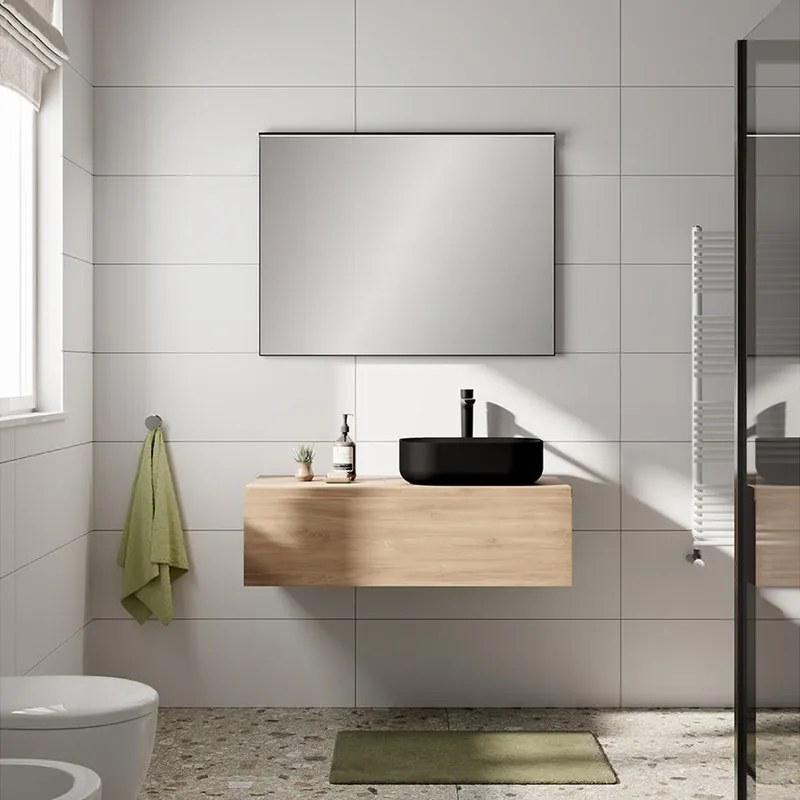 Mobile da bagno sospeso Step con top  L 100.3 x H 30 x P 46 cm rovere oak liscio, 1 cassetto
