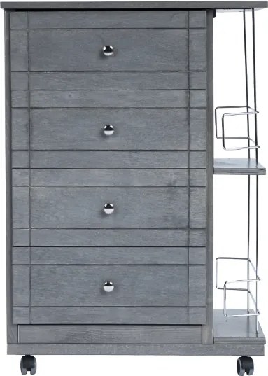 Carrello da cucina GIADA con 4 cassetti e portabottiglie Grigio