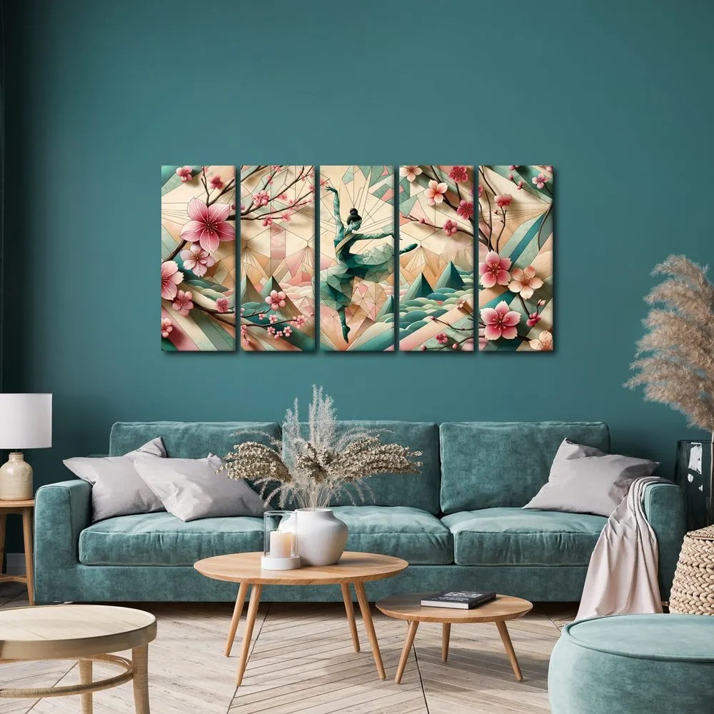 Quadri 5 pezzi – Ballerina geometrica in movimento