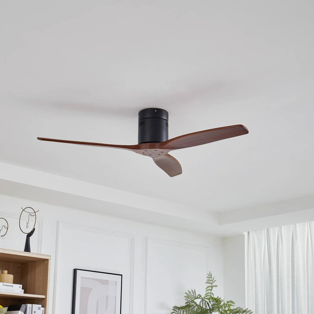 Lucande ventilatore da soffitto Vindur, nero/legno, DC, silenzioso Vindur, Nero, Camera da letto, Metallo, Moderno