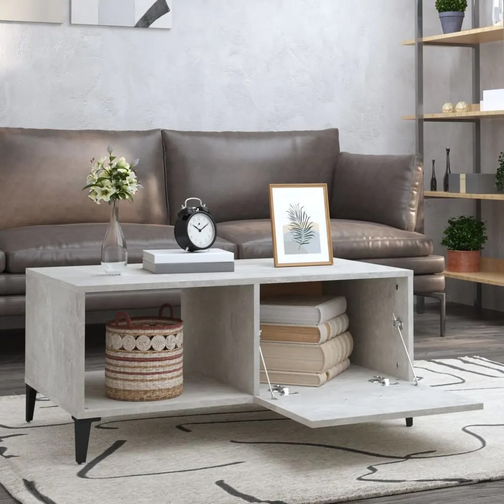Tavolino da salotto grigio cemento 90x50x40cm legno multistrato