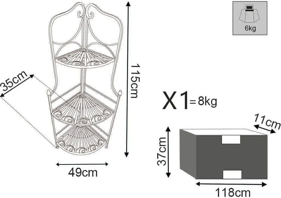 ELOÏSE - scaffale 3 piani angolare stile provenzale in ferro verniciato