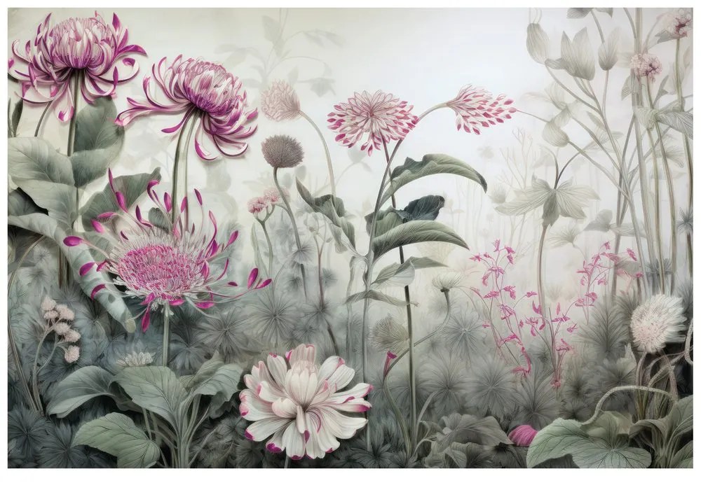 Carta da parati – Fiori avvolti dalla natura con contrasto rosa