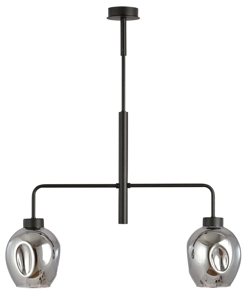 Lampadario Moderno 2 Luci Auriga In Accaio Nero E Vetro Fumè