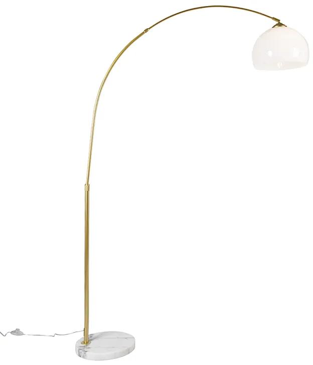Lampada ad arco moderna in ottone con paralume bianco - Arc Basic
