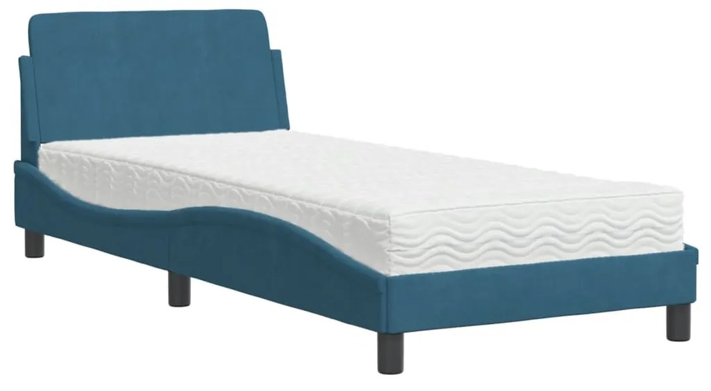 Letto con materasso blu 80x200 cm in velluto