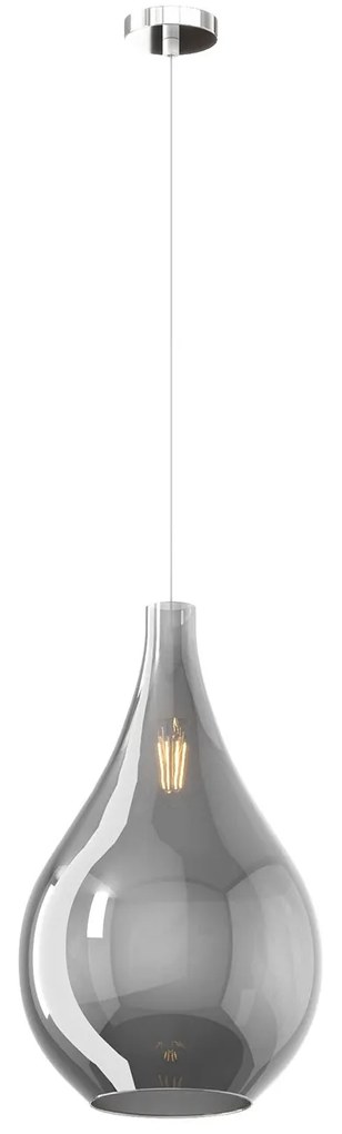 Lampadario Contemporaneo Drop 2.0 Metallo Cromo Vetro Grande Fumè 1 Luce E27