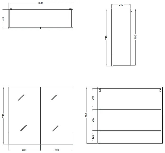 Colavene specchio contenitore 80x24 H.70 doppia anta con ripiani interni bianco