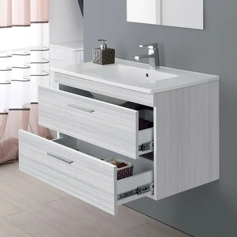 Mobile bagno sospeso 80 cm grigio con 2 cassettoni soft-close Desya