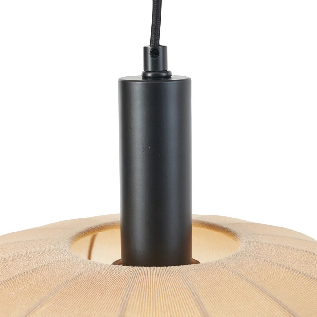 Lampada a sospensione Japandi nera con paralume in tessuto marrone a 2 luci - Bida