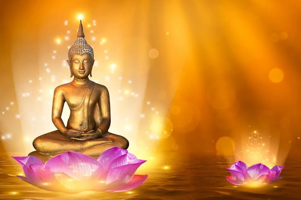 Carta da parati autoadesiva – Statua del Buddha sul fiore di loto