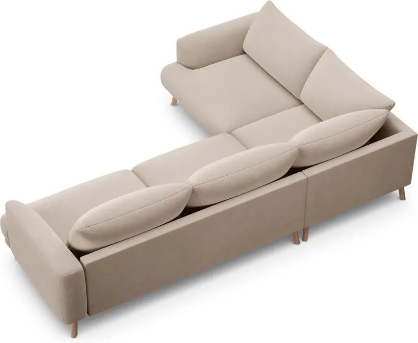 Divano angolare beige (con penisola a sinistra/a L) con rivestimento in velluto Naomi – Micadoni