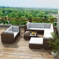 Set Divani da Giardino 10 pz con Cuscini in Polyrattan Marrone