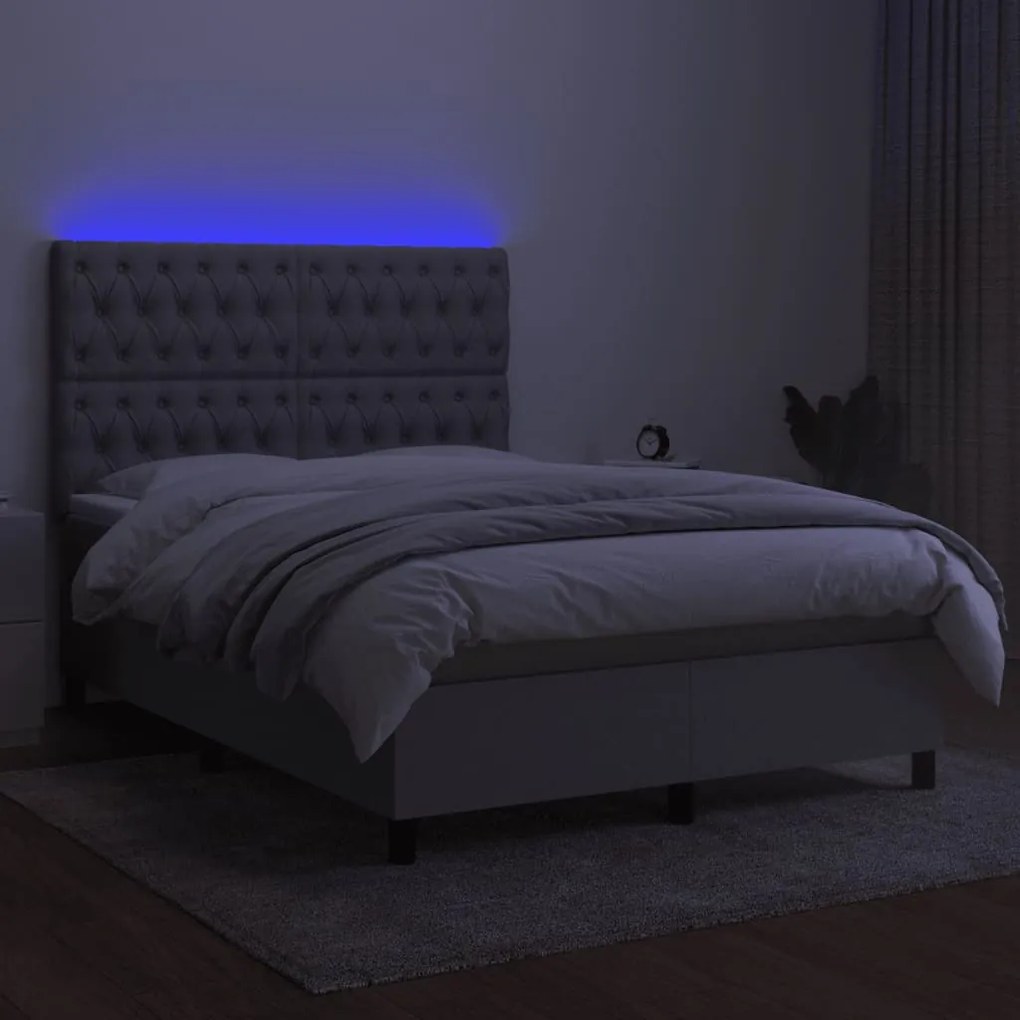 Letto a molle materasso e led grigio chiaro 140x190 cm tessuto