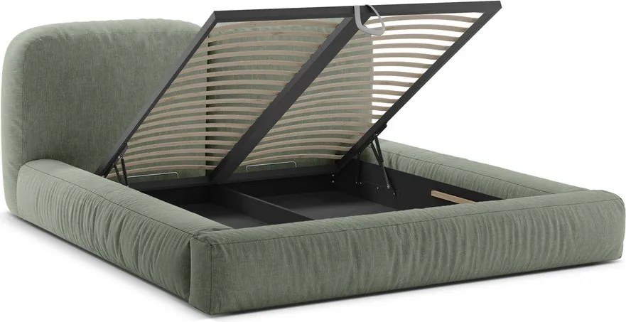 Letto matrimoniale imbottito verde con contenitore con rete inclusa 180x200 cm Martina – Micadoni