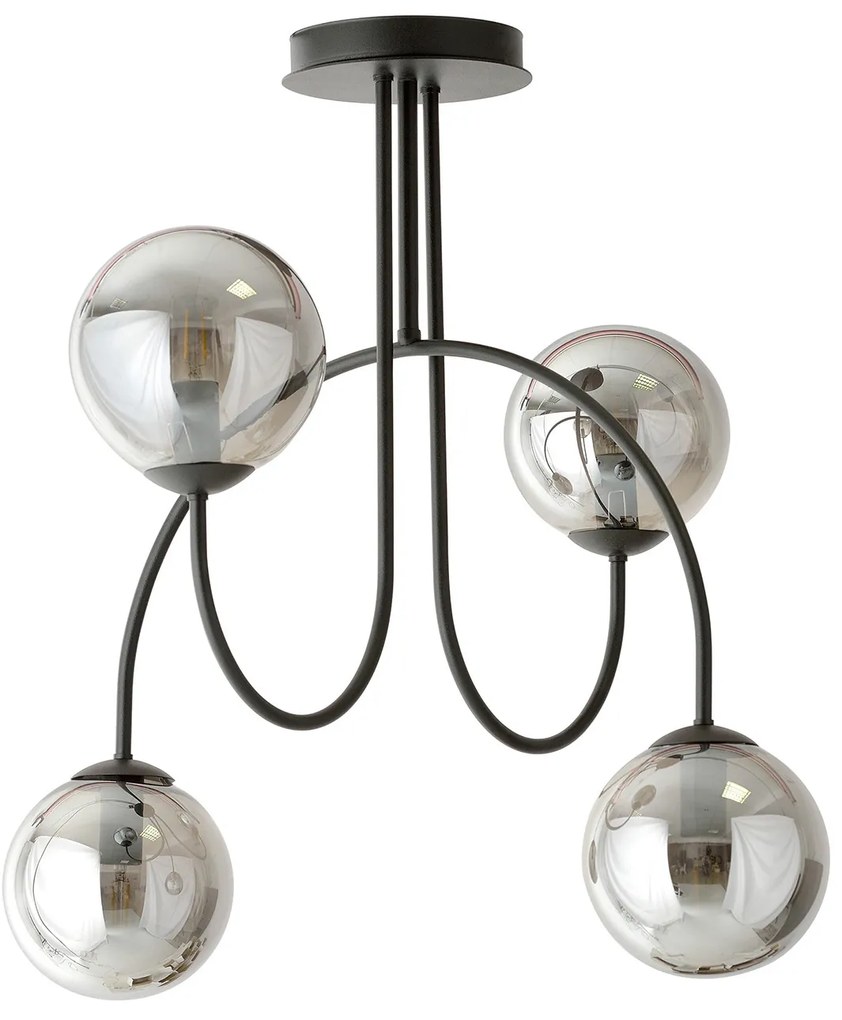 Plafoniera Moderna Utu 4 Luci In Acciaio Nero E Vetro Fumè 50 Cm
