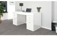 Scrivania per ufficio con cassettiera e piano contenitore, Made in Italy, Tavolo scrittoio porta PC, cm 130x60h75, Bianco lucido