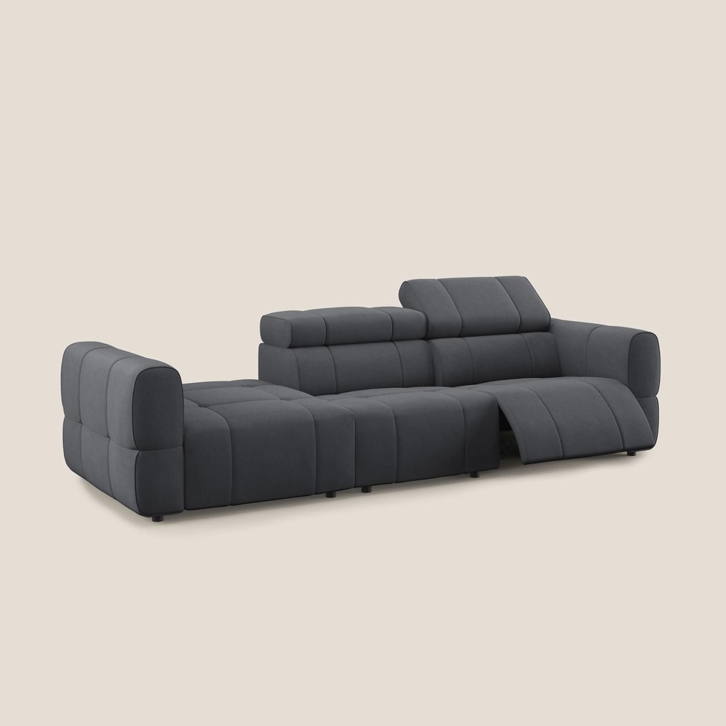 Giotto Divano con terminale e opzione relax elettrico in microfibra effetto velluto impermeabile T09 grigio