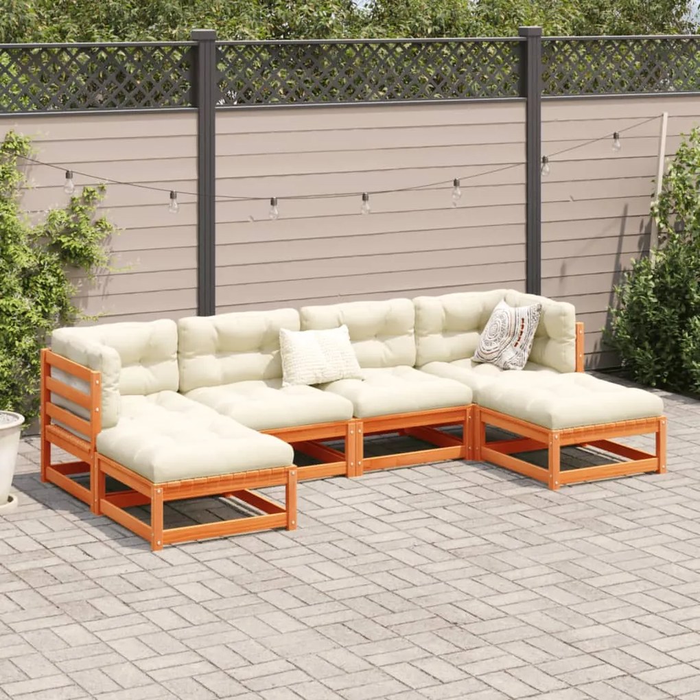 Set divani da giardino 6 pz marrone cera legno massello pino