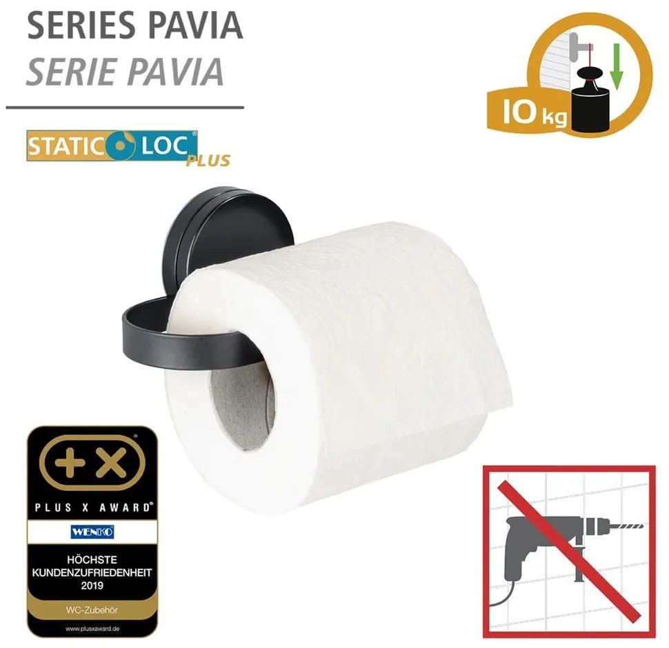 Porta carta igienica Static-Loc® nero Pavia - Wenko